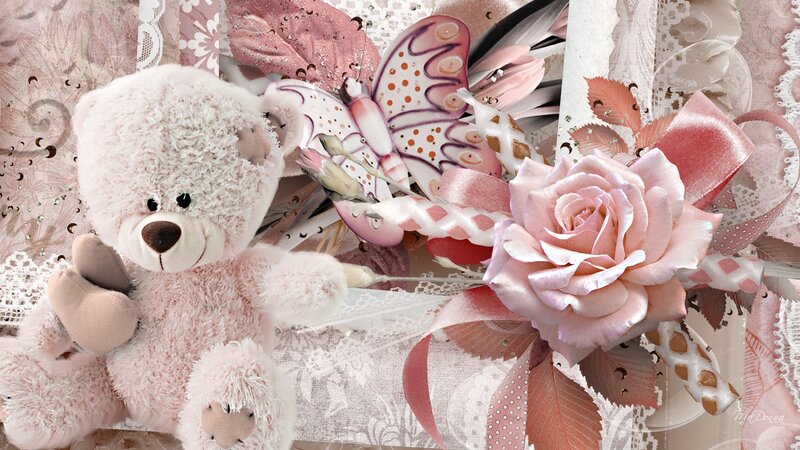 Pink Teddy Bear with Flowers