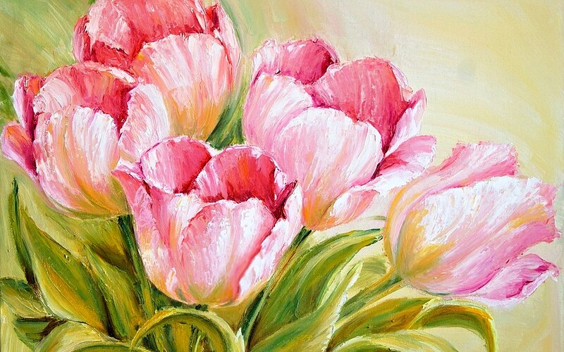 Pink Tulip Bouquet — Calm, Painting