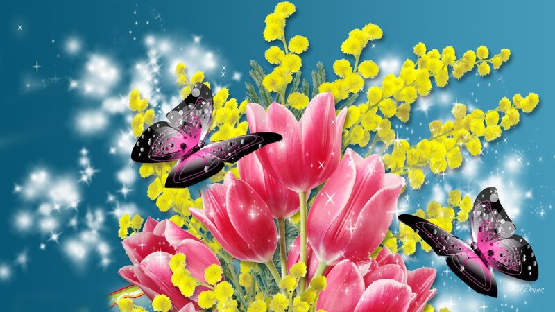 Pink Tulips and Butterflies — Dreamy