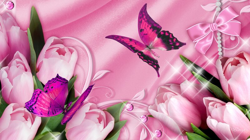 Pink Tulips and Butterflies — Romantic