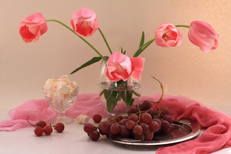 Pink Tulips and Grapes