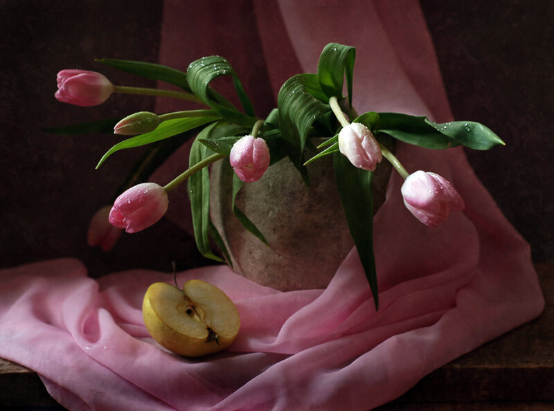 Pink Tulips and Pear