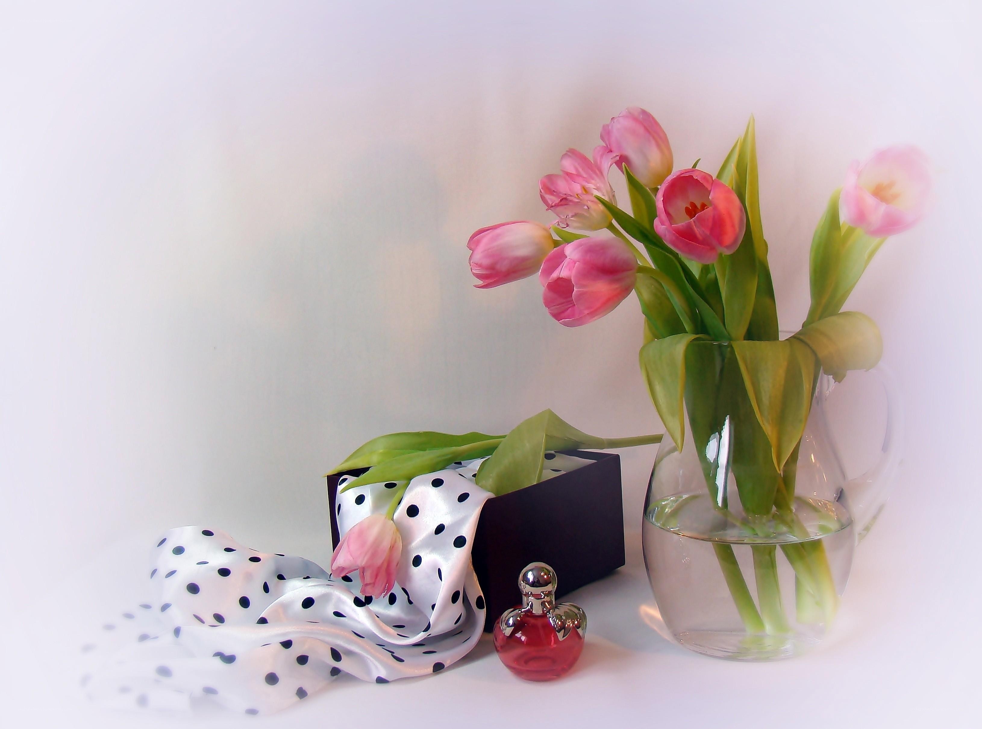 Pink tulips and perfume
