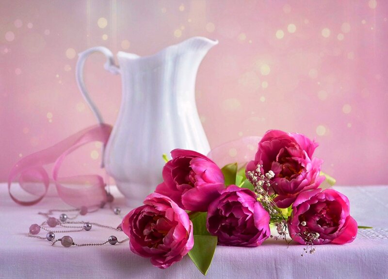 Pink Tulips and Pitcher
