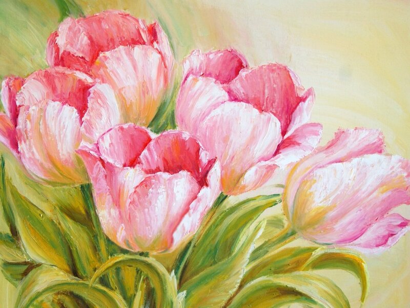 Pink Tulips Bouquet — Calm, Painting
