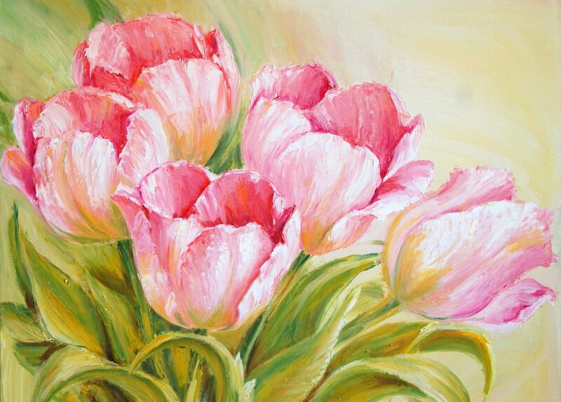 Pink Tulips Bouquet — Calm, Spring, Painting