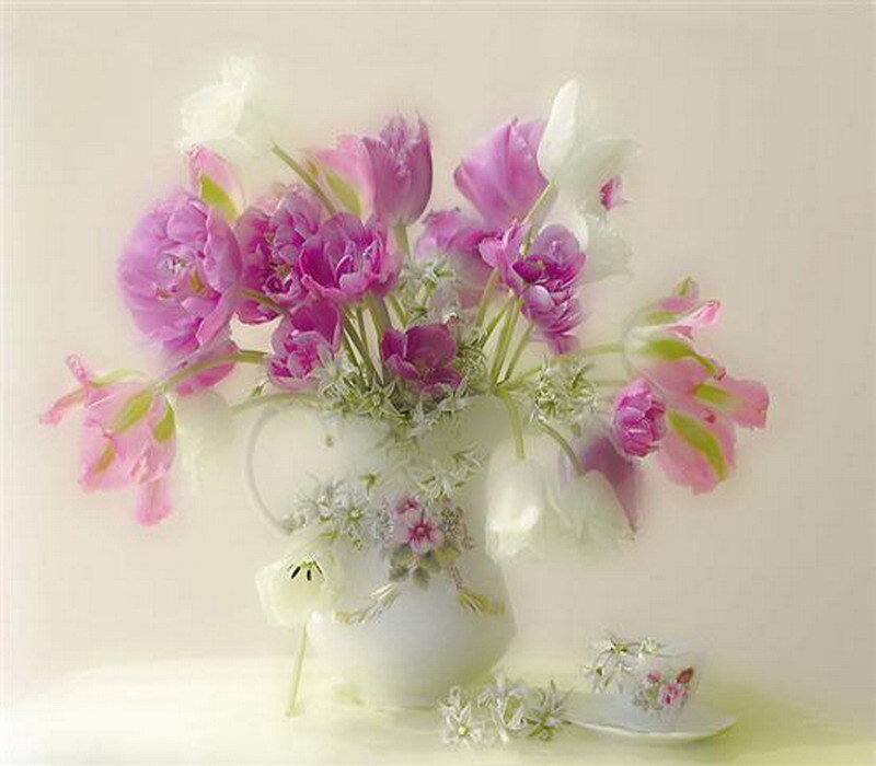 Pink tulips in a vase