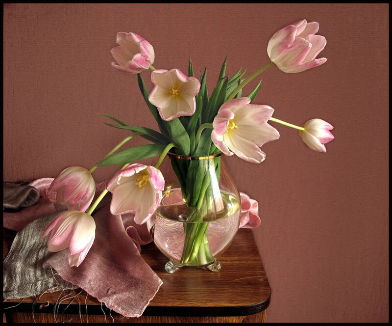 Pink tulips in a vase