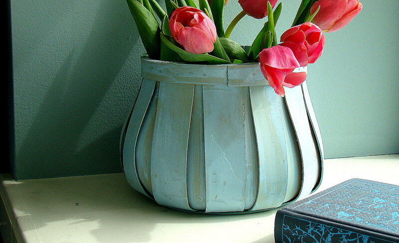 Pink Tulips in Basket — Blue