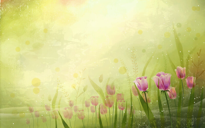 Pink Tulips in Field — Green
