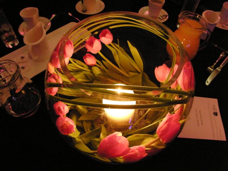 Pink Tulips in Glass Bowl