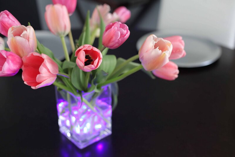 Pink Tulips in Vase — Calm, Photograph, Table