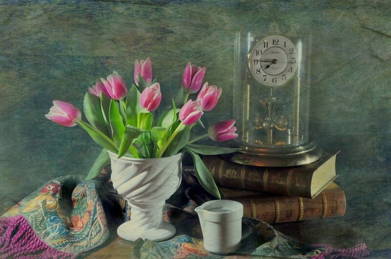 Pink Tulips in Vase — Green