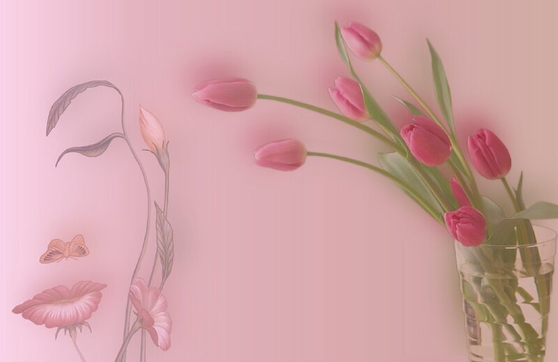 Pink Tulips in Vase — Serene, Illustration