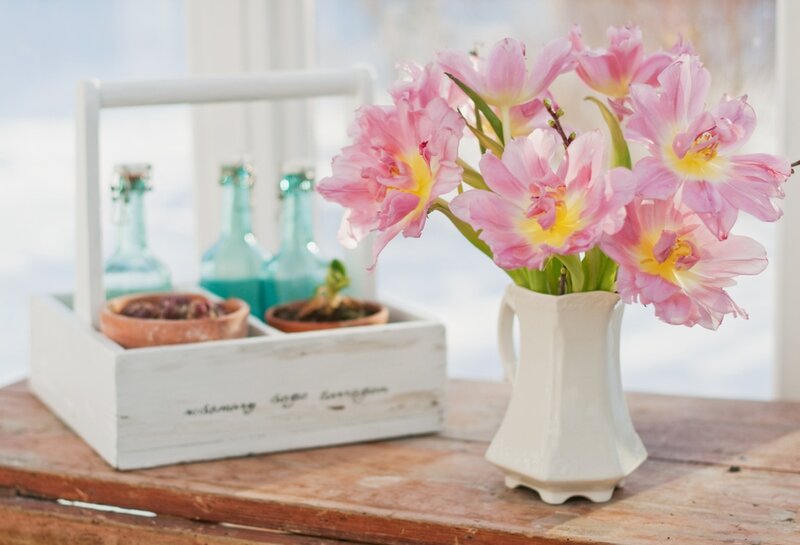 Pink Tulips in Vase — Serene, Spring, Photograph, Wooden Box