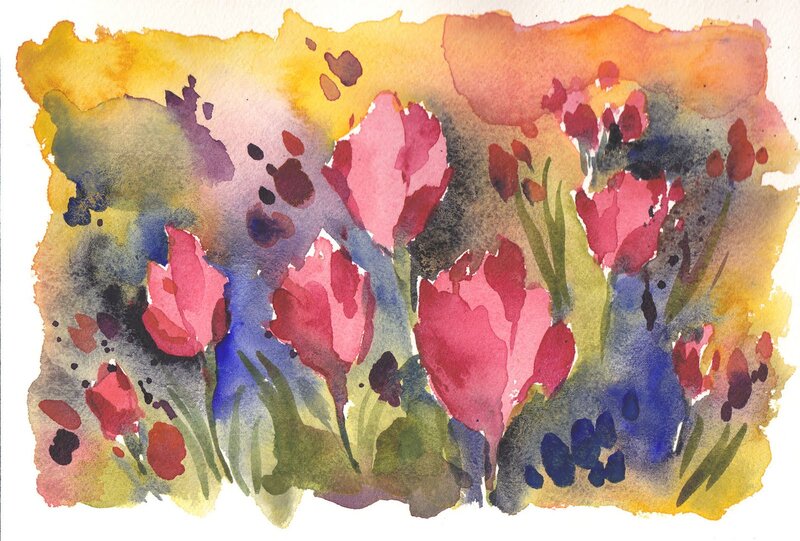Pink Tulips in Watercolor