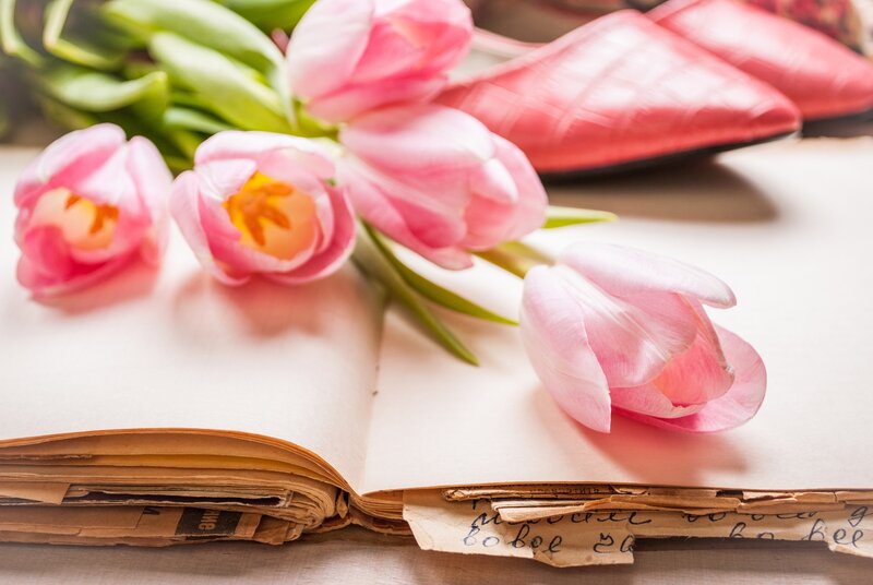 Pink Tulips on Book — Serene, Spring