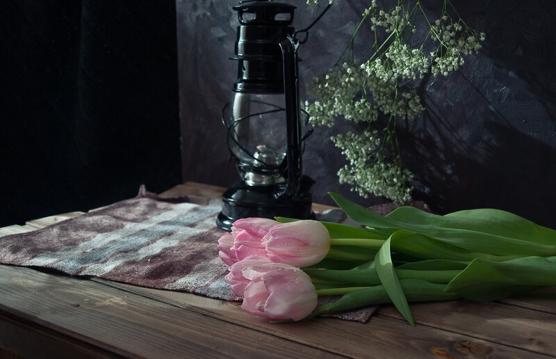 Pink Tulips on Table