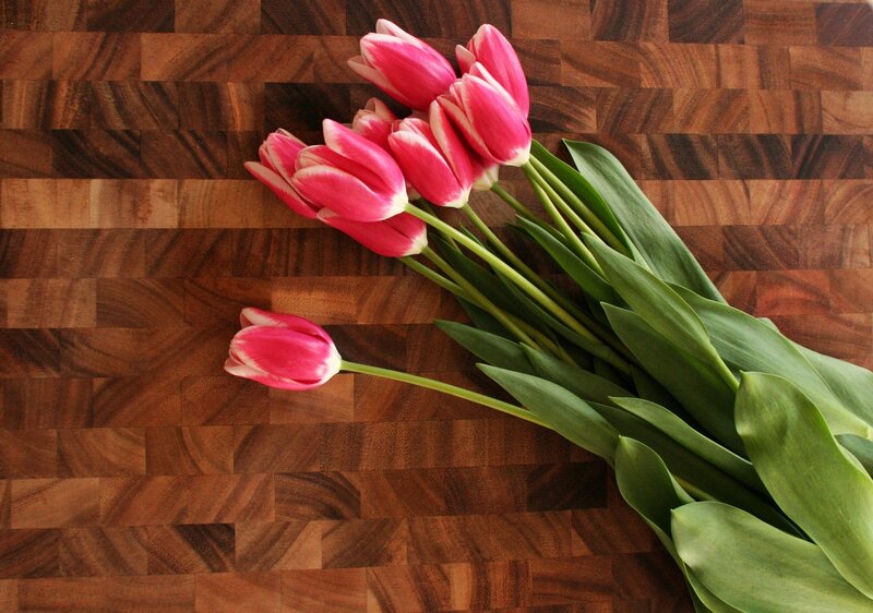 Pink Tulips on Wood — Brown