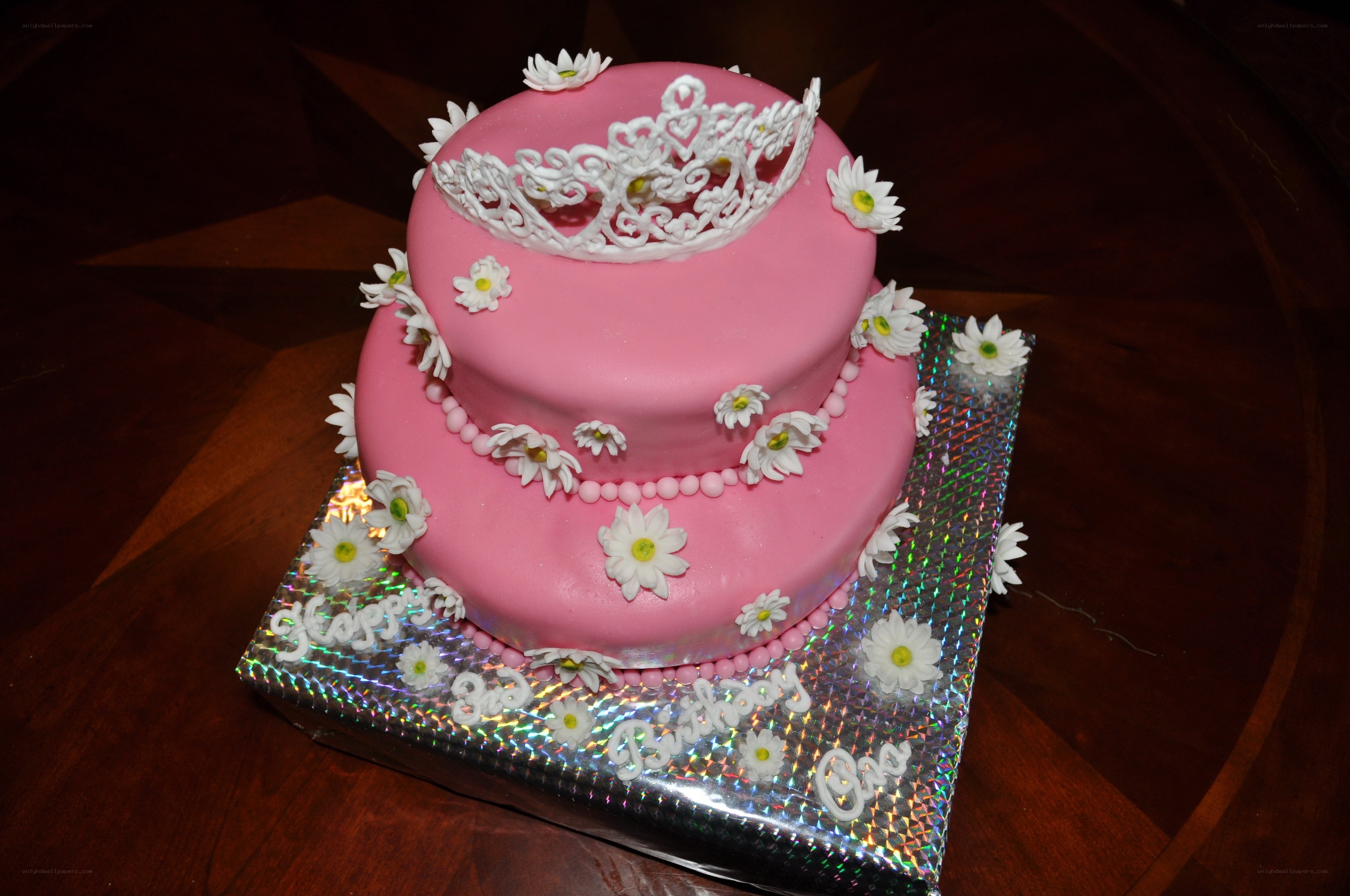 Pink two-tier birthday cake