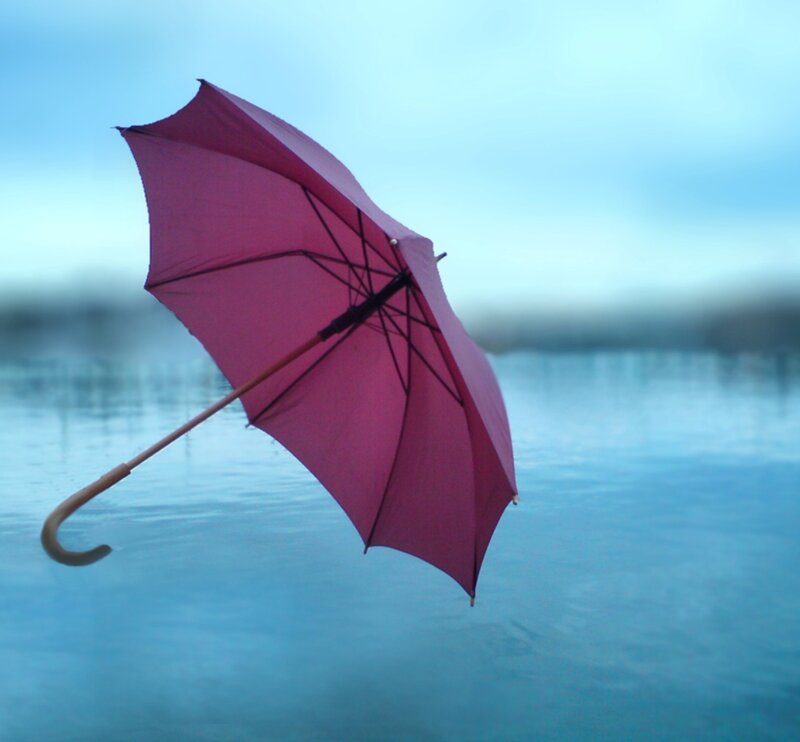 Pink Umbrella over Water