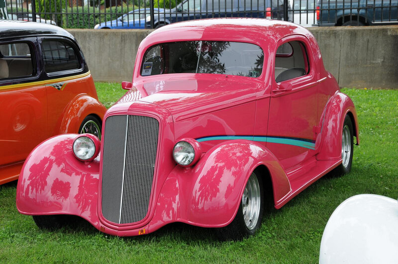 Pink vintage hot rod car