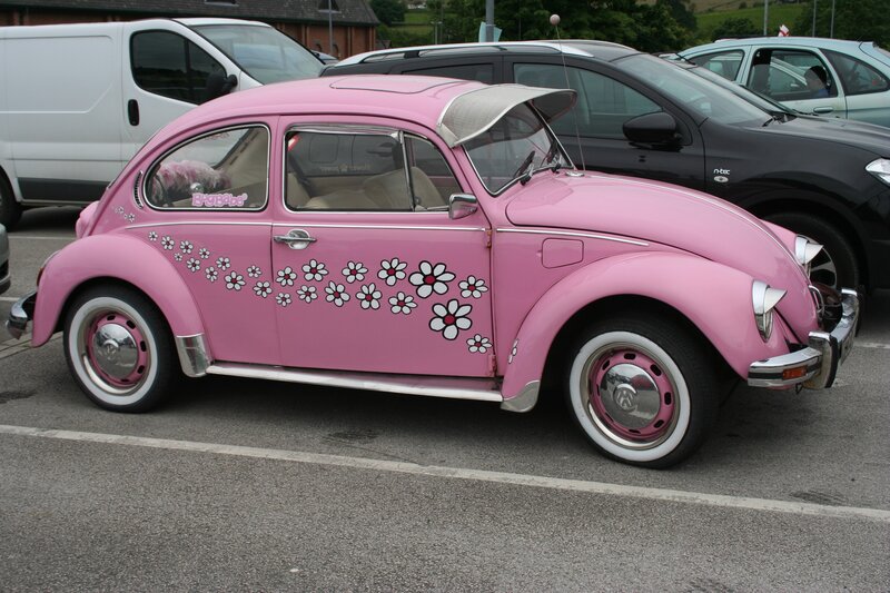 Pink VW Beetle with flowers