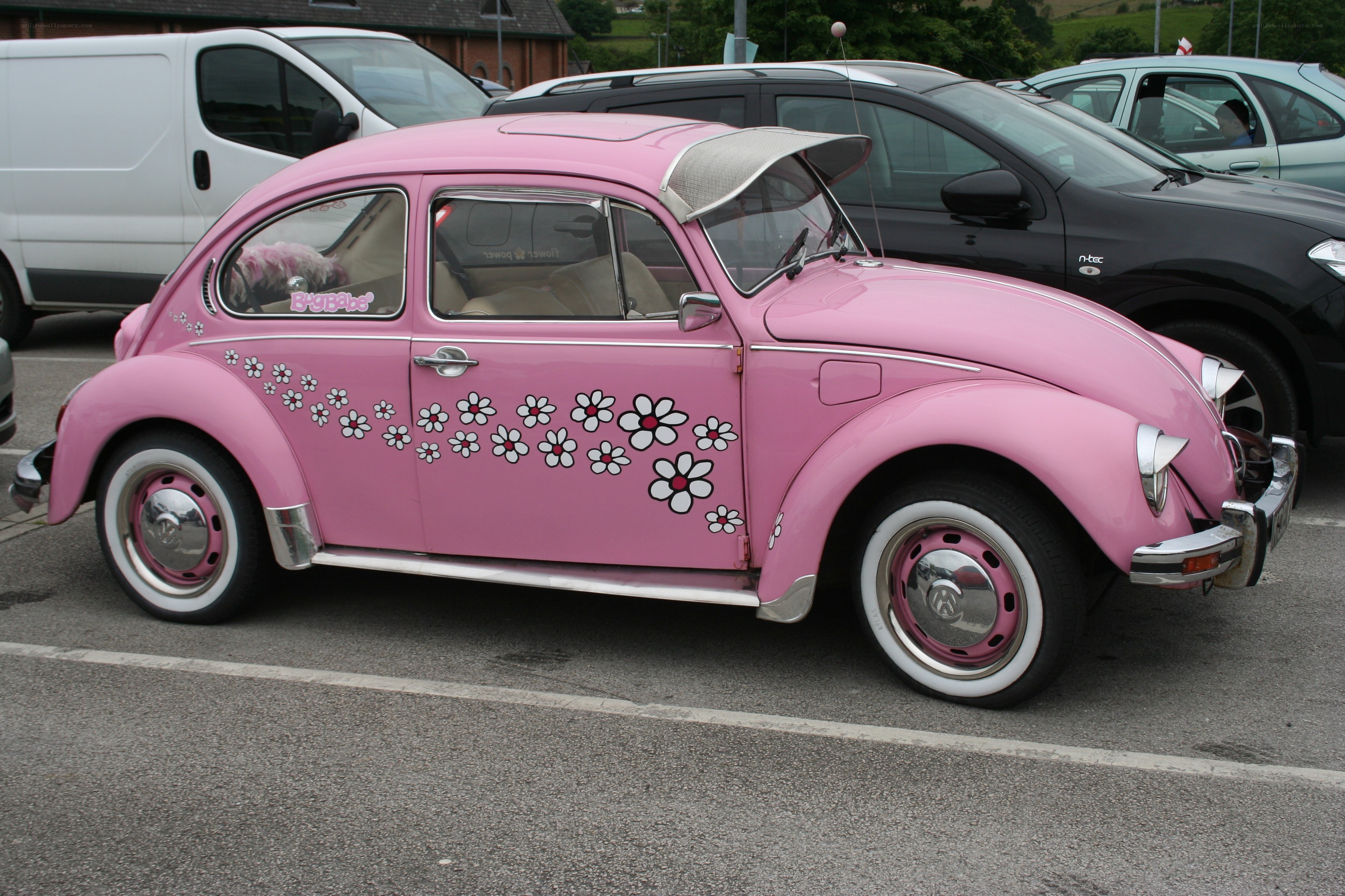 Pink VW Beetle with flowers