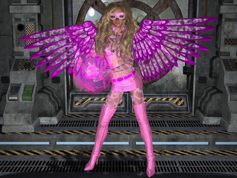 pink-winged superhero character