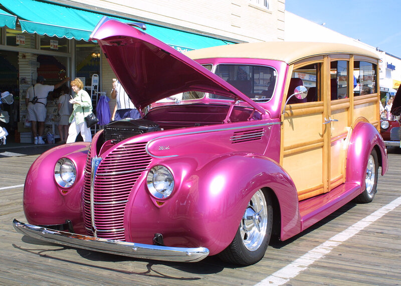 Pink Wood-paneled Car