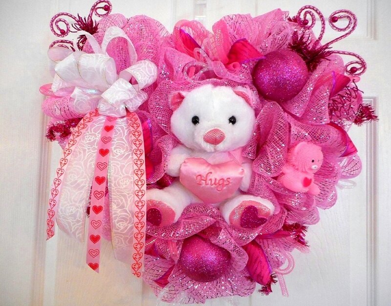 Pink Wreath with Teddy Bear