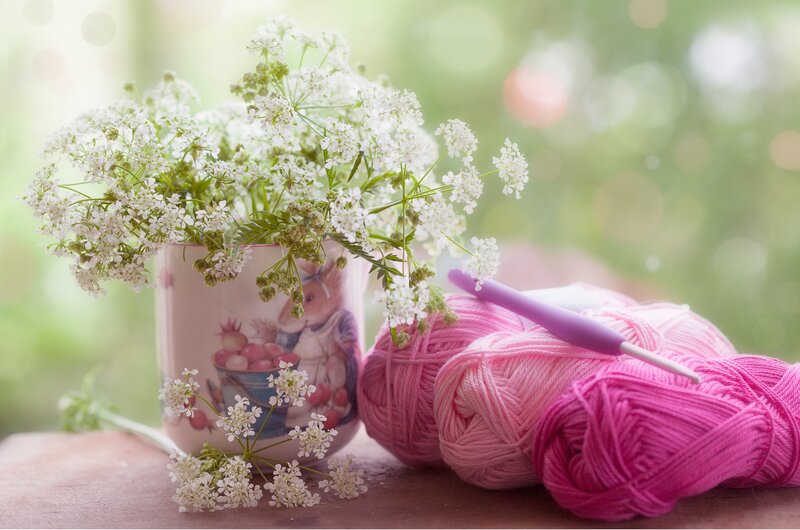 Pink Yarn and Flowers