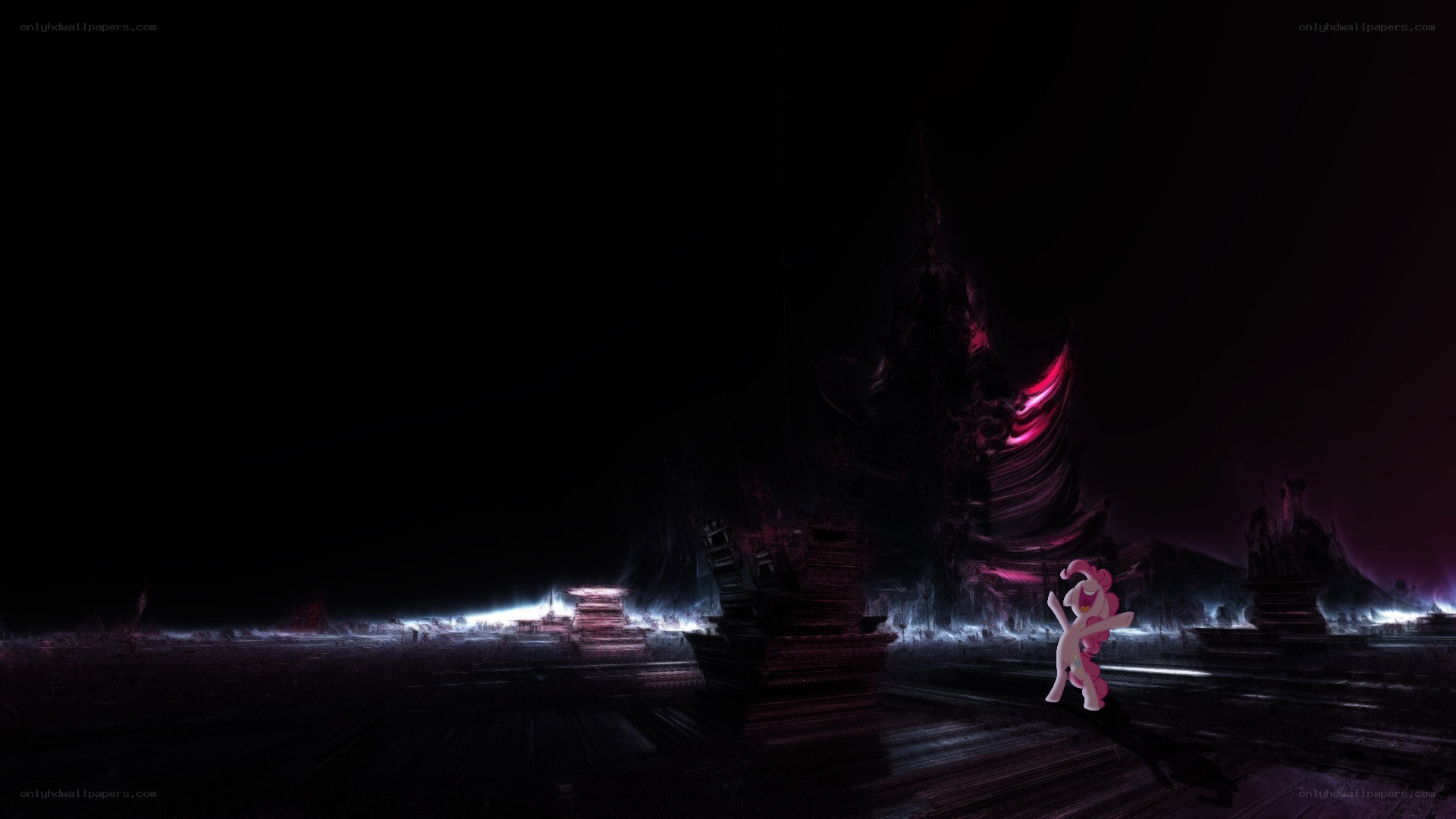 Pinkie Pie in a dark landscape