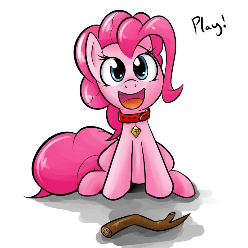 Pinkie Pie playing with a stick