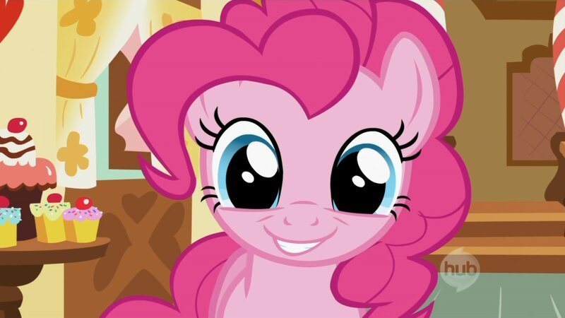 Pinkie Pie smiling in a bakery