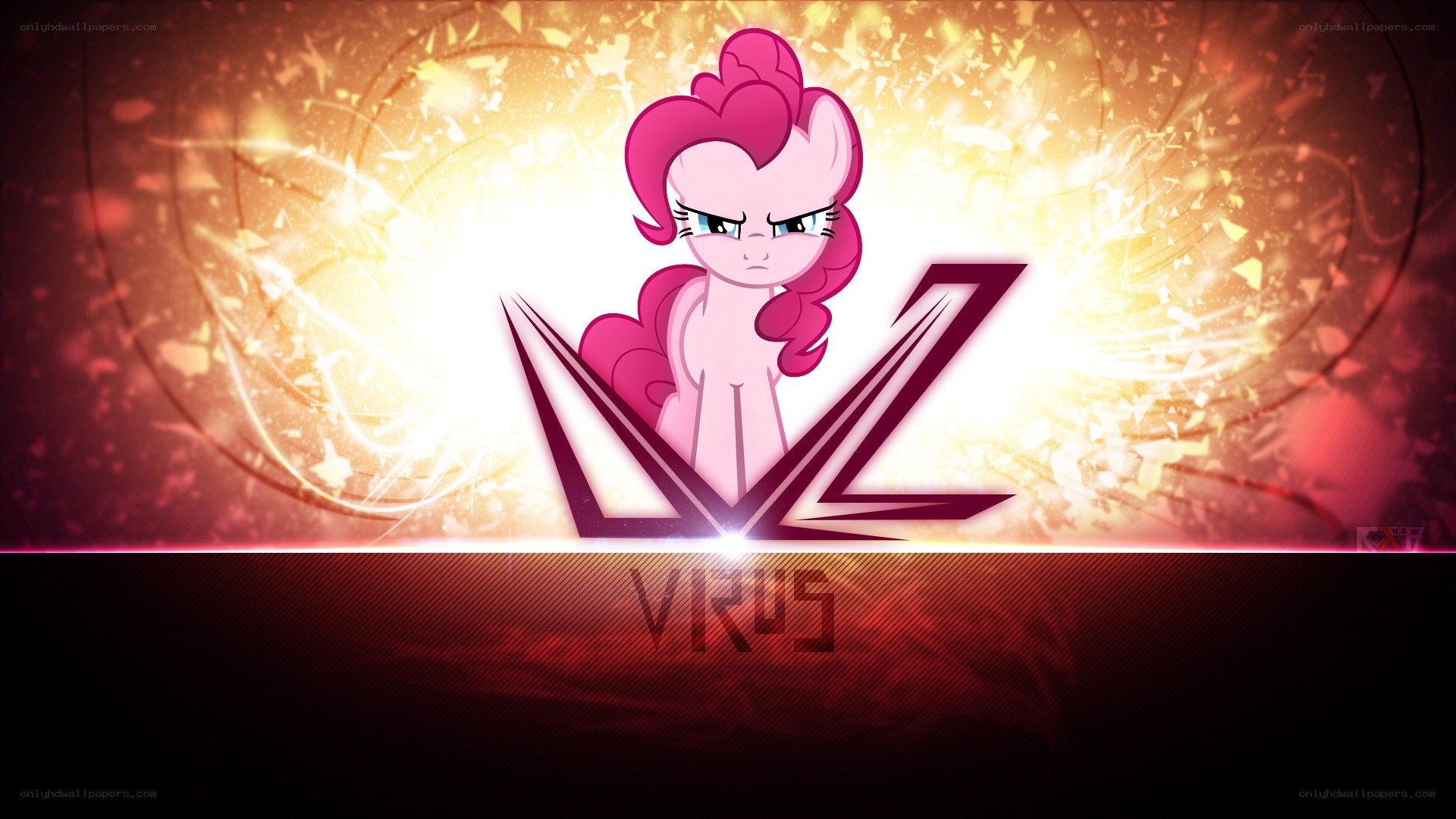 Pinkie Pie with 'Virus' logo