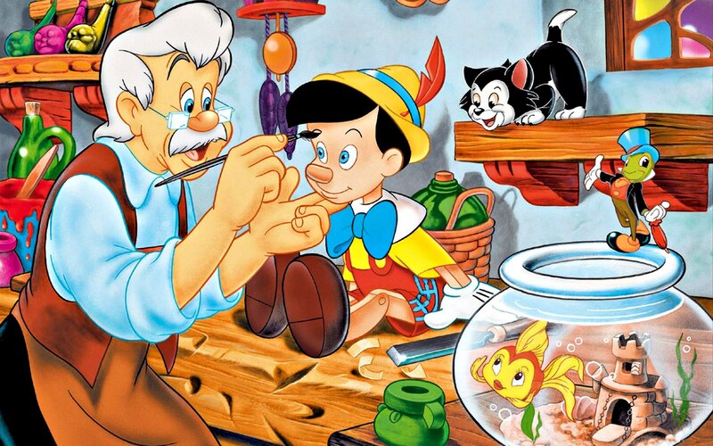 Pinocchio Being Carved — Blue