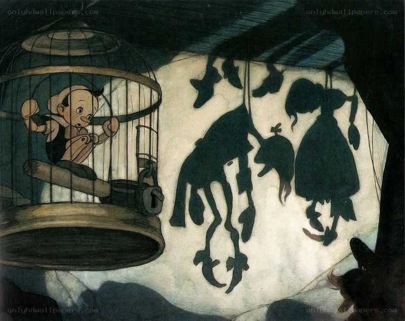 Pinocchio in a birdcage