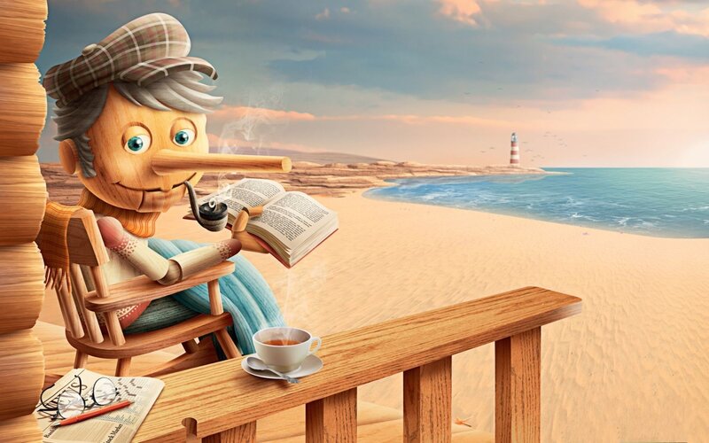 Pinocchio on a beach