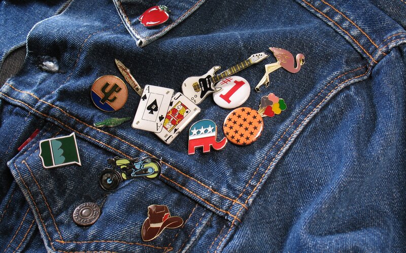 Pins on a denim jacket