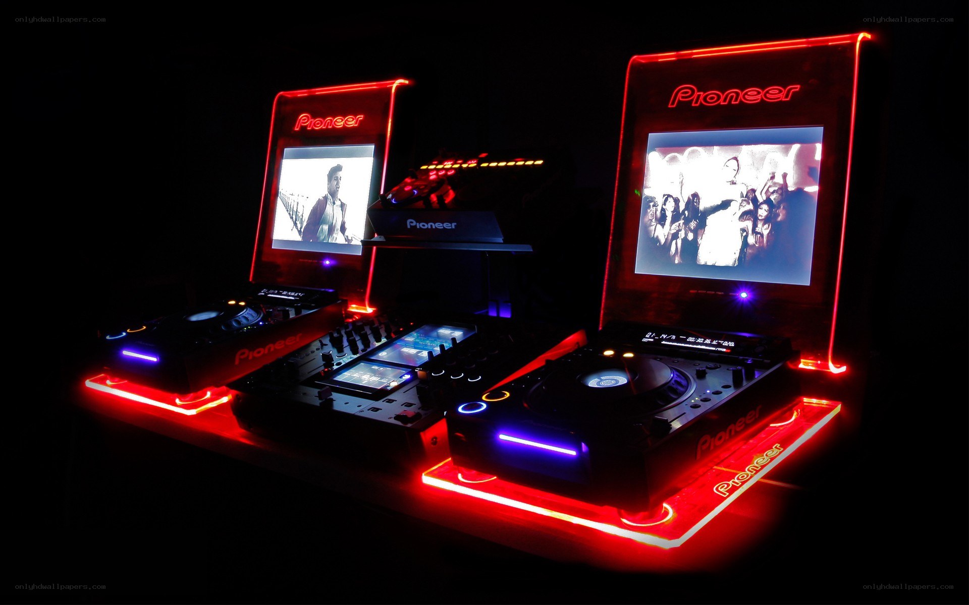 Pioneer DJ setup with neon lights