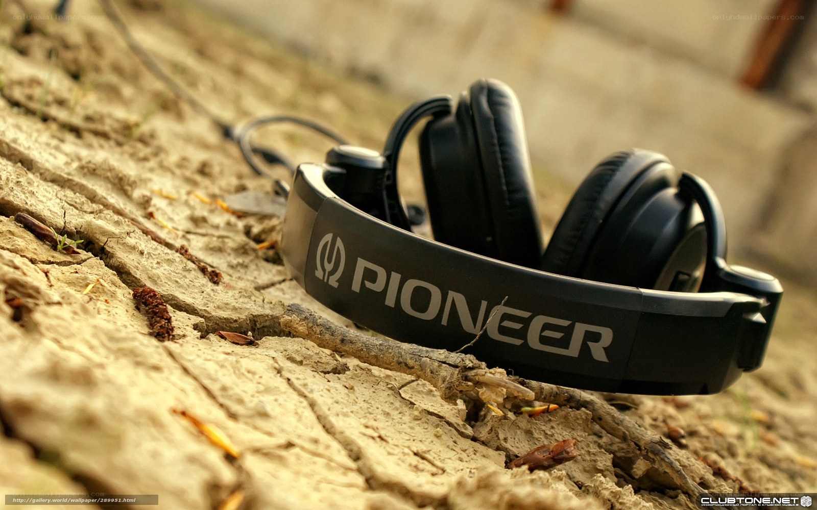 Pioneer headphones on wood