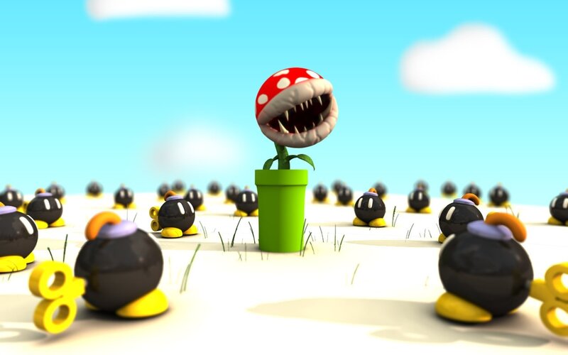 Piranha Plant surrounded by Bob-ombs