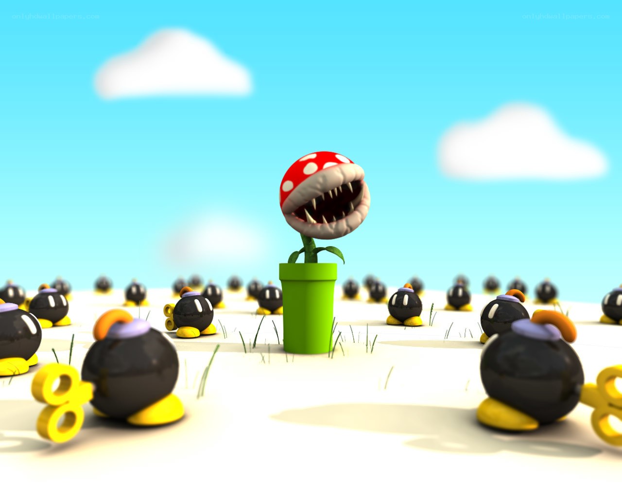 Piranha Plant surrounded by Bob-ombs