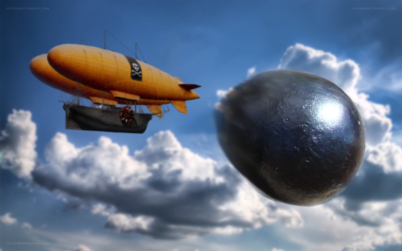 Pirate airship in sky