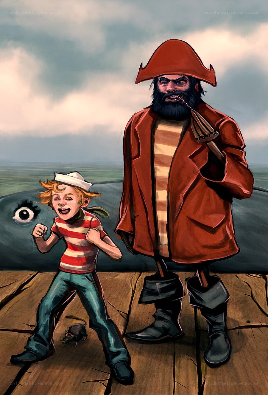 Pirate and sailor boy on deck