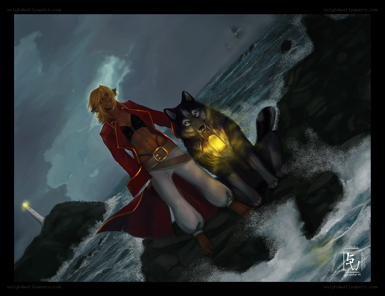 pirate and wolf on a cliff