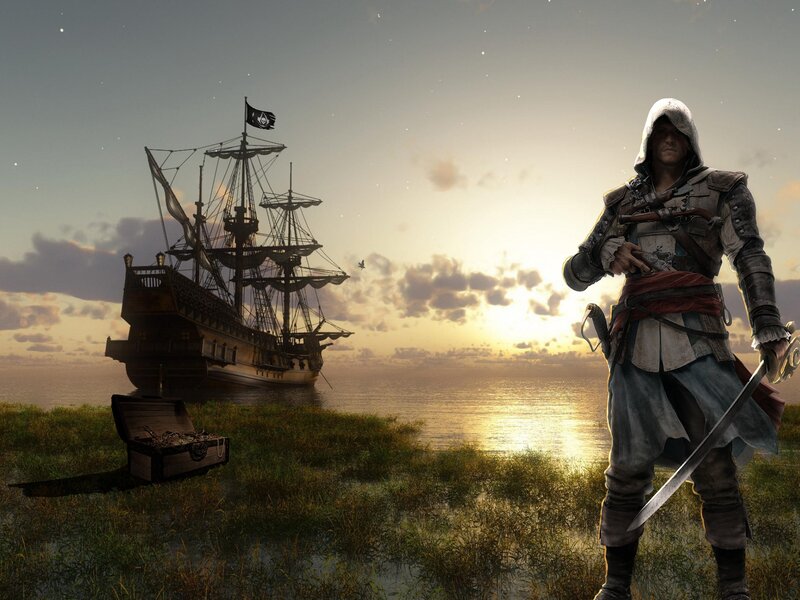 Pirate Assassin on Shore — Gray, Dramatic