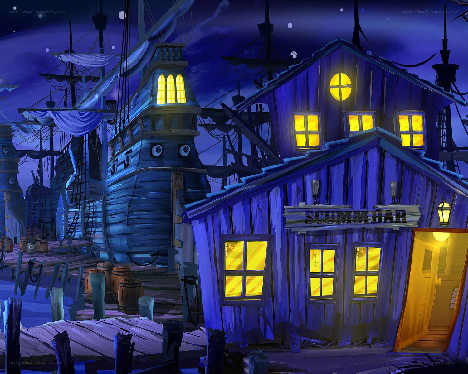 Pirate bar at night