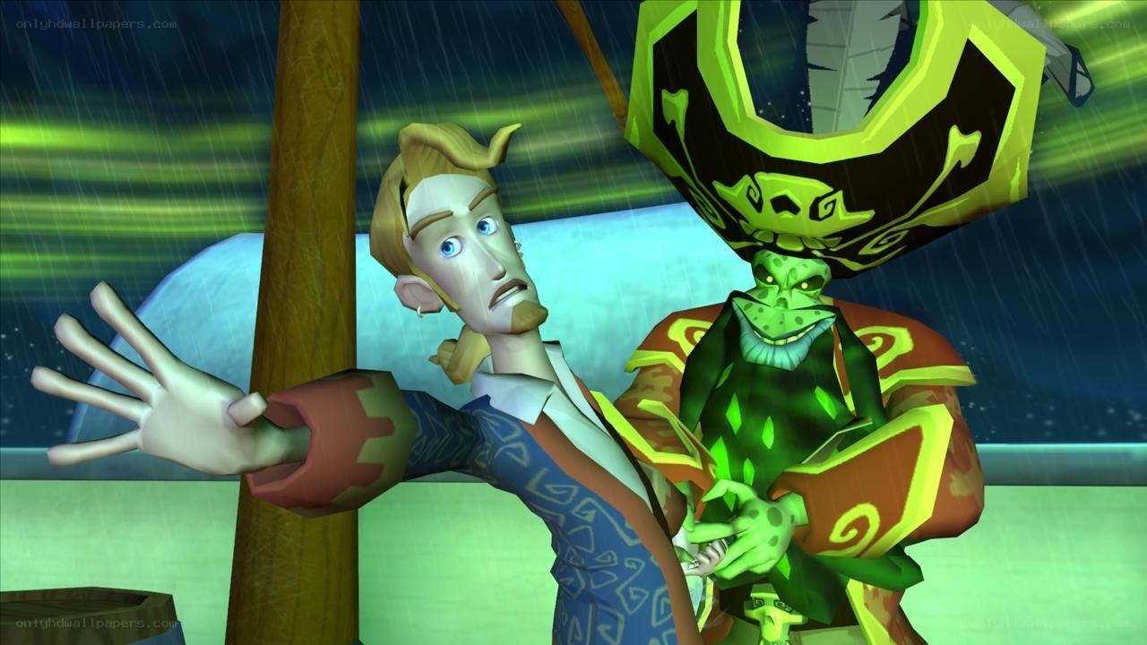 Pirate captain and crewmate in storm